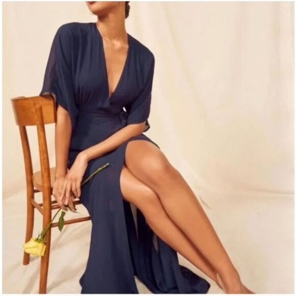 Reformation Winslow Dress In Navy XS NWT $348 - Picture 1 of 7